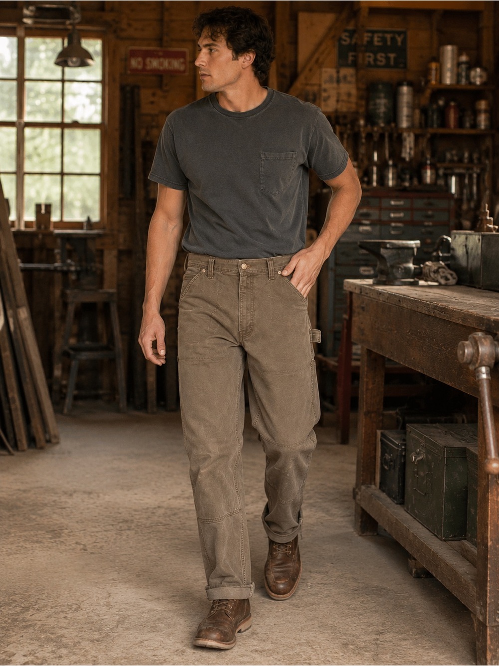 Vintage Y2K Men’s Lee Loose Fit Carpenter Work Pants Durable Cargo Utility 34x32